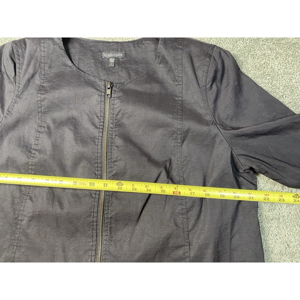 Eileen Fisher Jacket Women's L Black Ramie Pockets Open Front Silk Blend Lining - Picture 8 of 9